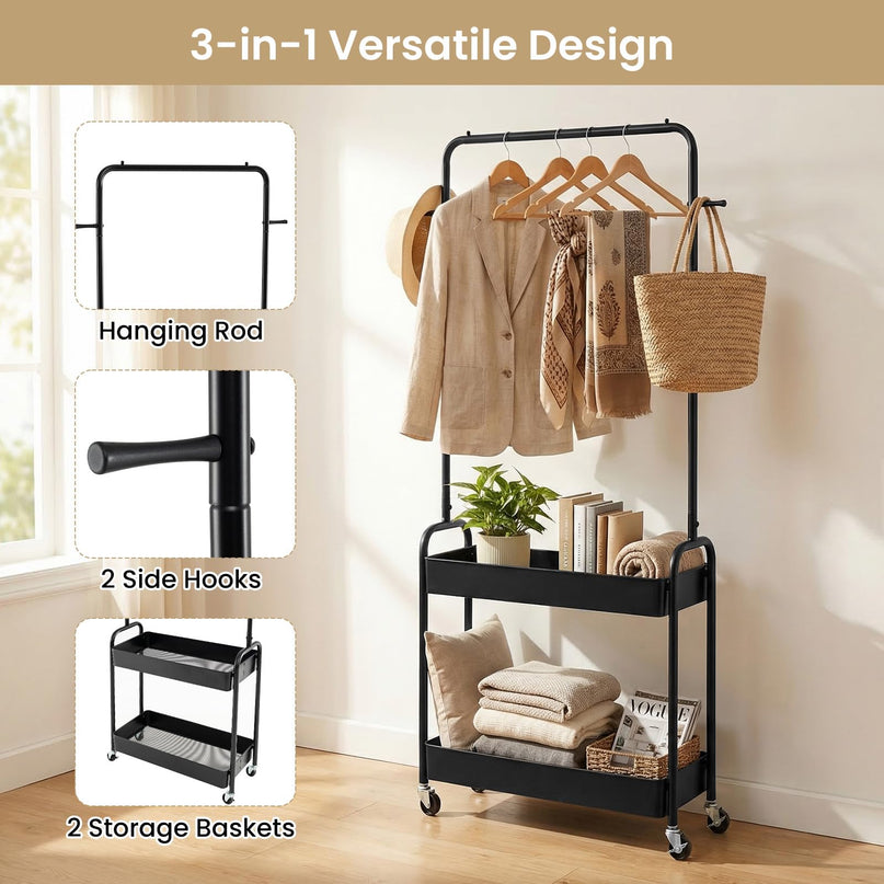 Giantex Metal Garment Rack with Lockable Wheels for Bedroom