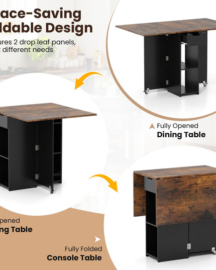 Table à manger pliante Giantex 47,5 po avec étagère de rangement à 2 niveaux et tiroir