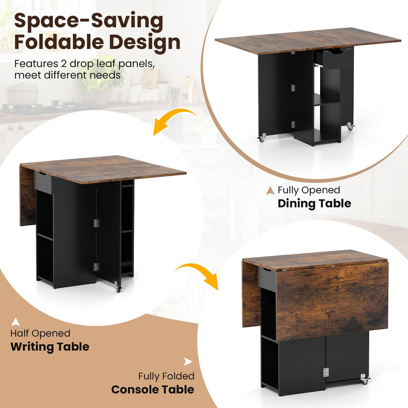 Table à manger pliante Giantex 47,5 po avec étagère de rangement à 2 niveaux et tiroir
