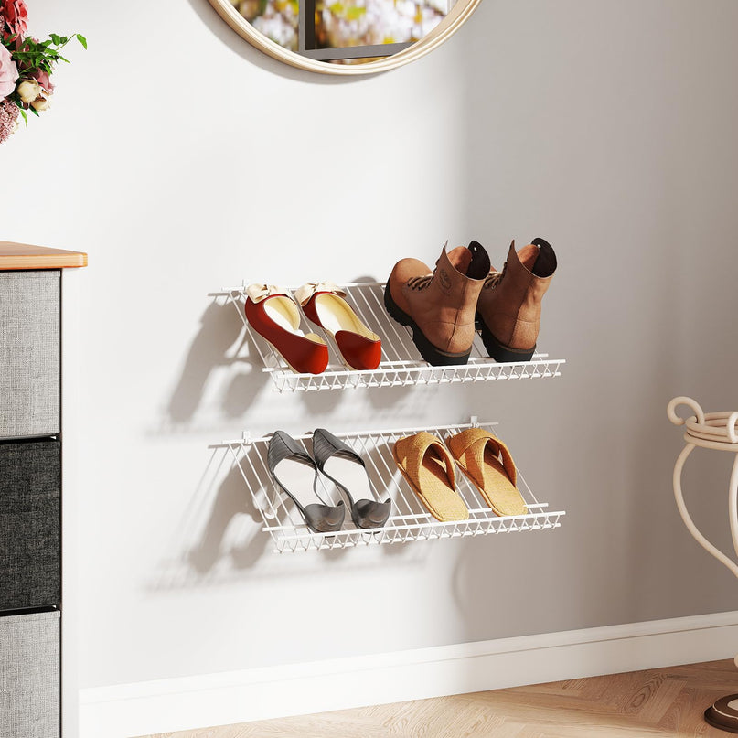 Giantex Wall Mounted Shoe Rack Set of 2 24" Metal Wire Storage Shelf