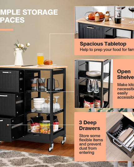 Giantex Kitchen Island Cart with Storage, Bar Serving Cart on Wheels with 3 Deep Drawers