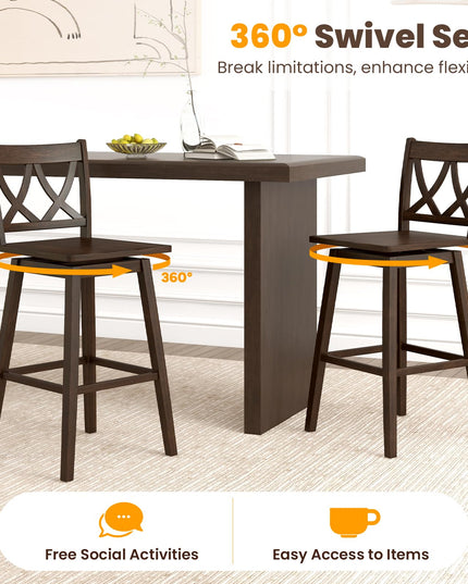 Giantex 29" Bar Stools Set of 2/4, Swivel Wooden Bar Chairs with Rubber Wood Frame, for Kitchen Island, Restaurant & Pub, Dark Grey