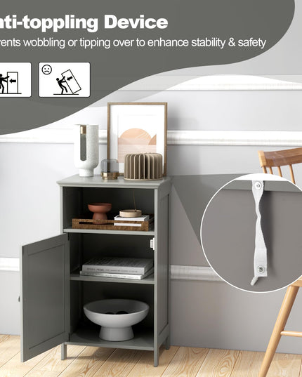 Giantex Bathroom Floor Storage Cabinet - Side Cabinet with Open Compartment, 3-Position Adjustable Shelf