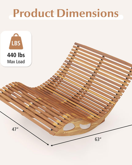 Giantex Extra-Large Dual Outdoor Rocking Chair, Acacia Wood Patio Lounge Chair with Ergonomic Curved & Slatted Seat