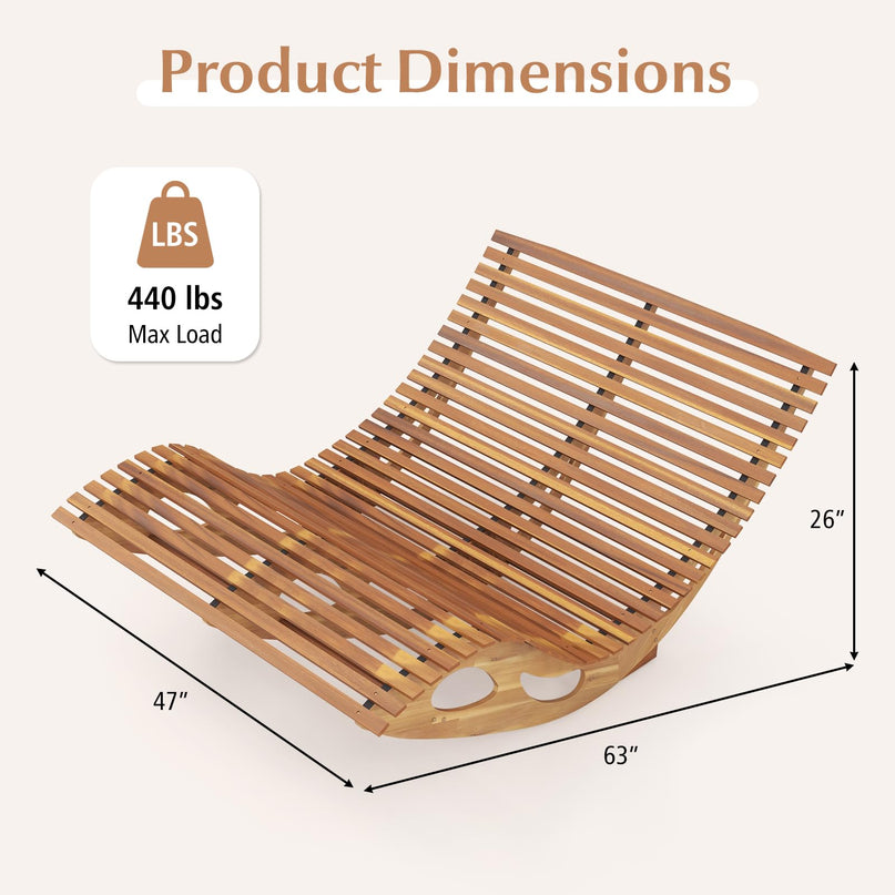 Giantex Extra-Large Dual Outdoor Rocking Chair, Acacia Wood Patio Lounge Chair with Ergonomic Curved & Slatted Seat
