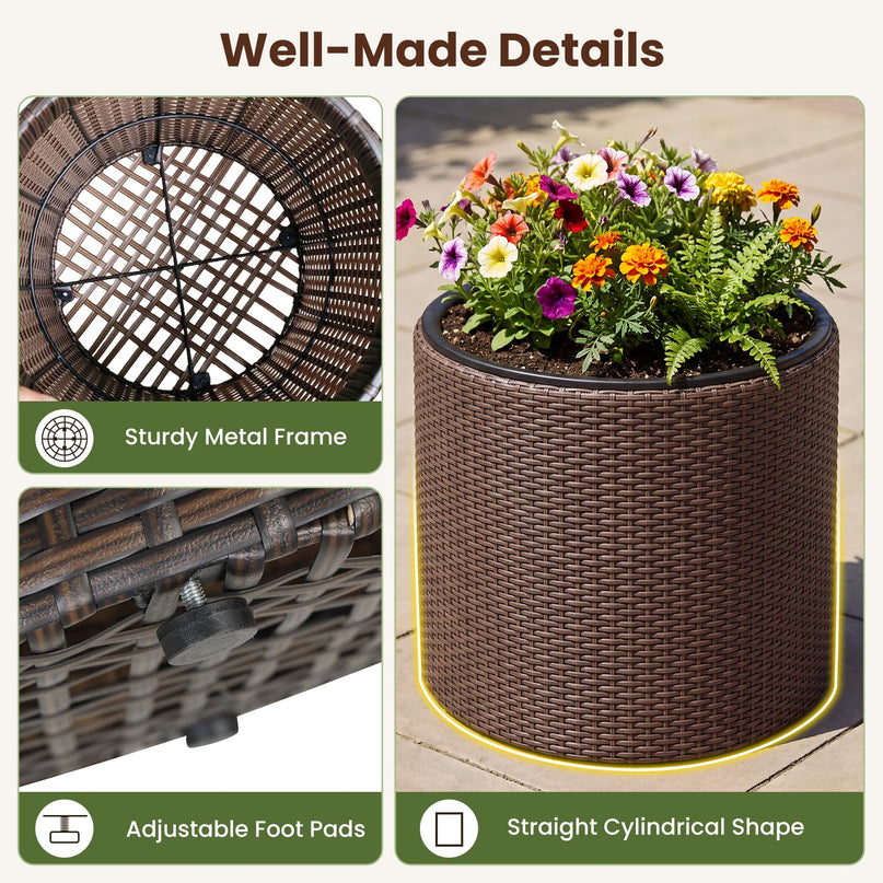 GIANTEX Set of 3 Rattan Round Flower Pot Set