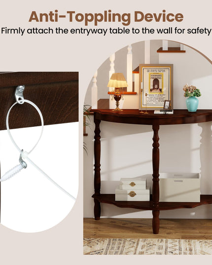 Giantex 42" Half Moon Console Table with Storage Shelf & Carved Rubber Wood Legs