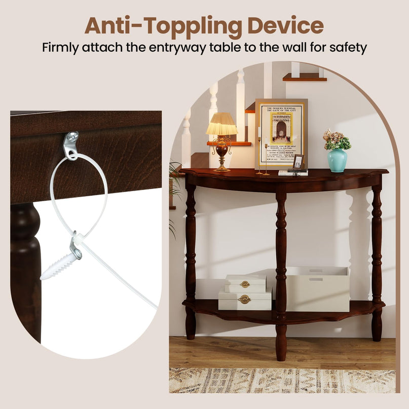 Giantex 42" Half Moon Console Table with Storage Shelf & Carved Rubber Wood Legs