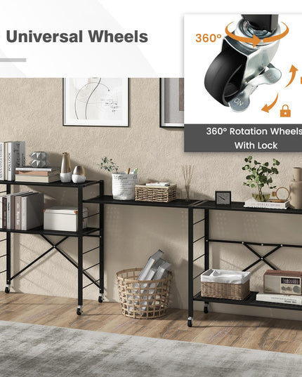 Giantex 5-Tier Folding Bookshelf with Wheels of 1/2, 60" Tall Foldable Metal Shelves for Storage