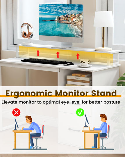 Giantex 48 Inch Computer Desk with Power Outlets & File Drawer