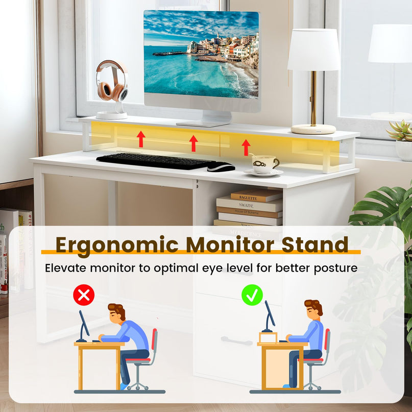 Giantex 48 Inch Computer Desk with Power Outlets & File Drawer