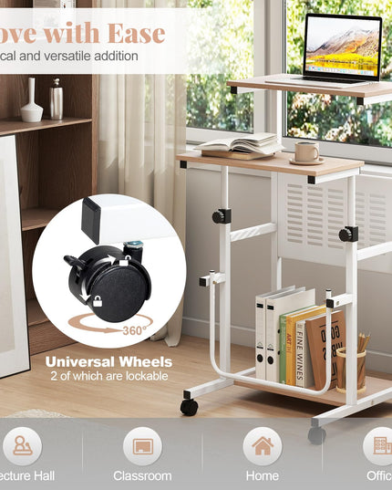Giantex Height Adjustable Portable Laptop Cart on Wheels with Storage Shelves