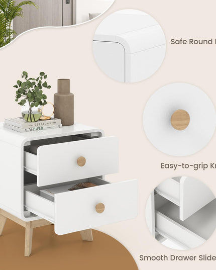 Giantex Night Stand with 2 Drawers, Mid Century Modern Bedside Table with Cute Round Knobs