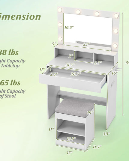 Vanity Desk with Mirror and Lights for Bedroom Small Space