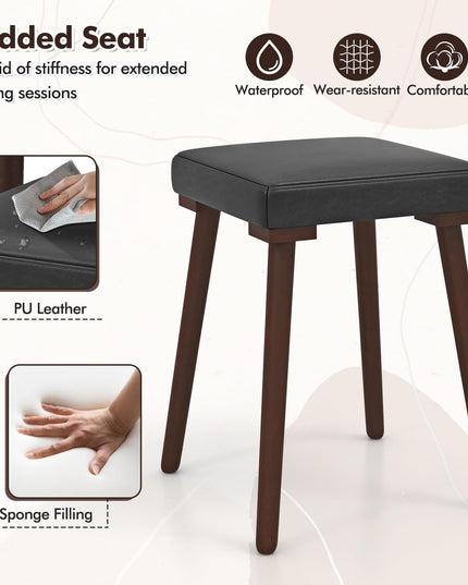 Giantex 5-Piece Dining Table Set for 4 - Dining Table with 4 Upholstered Stools, Rubber Wood Legs