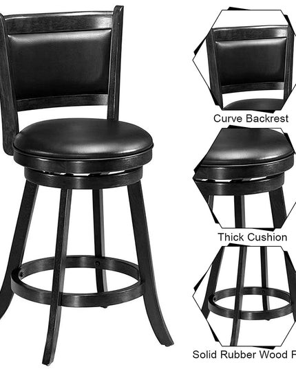 Giantex Accent Wooden Swivel Back Counter Height Bar Stool, Fabric Upholstered Design