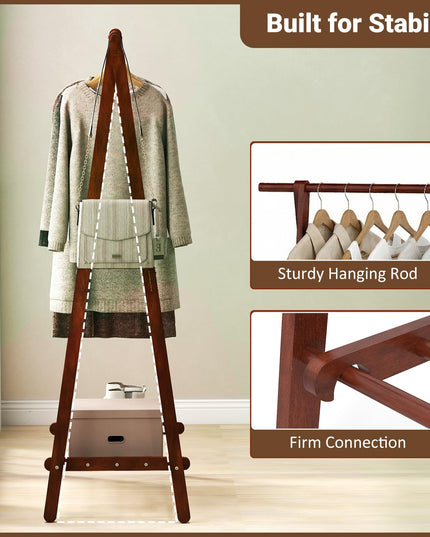 Portant à vêtements Giantex en bois d'hévéa massif avec étagère de rangement pour vêtements, chapeaux, sacs à main