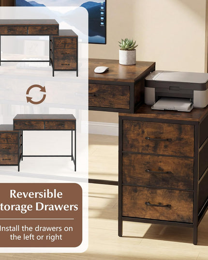 Giantex Reversible Computer Desk with 5 Drawers