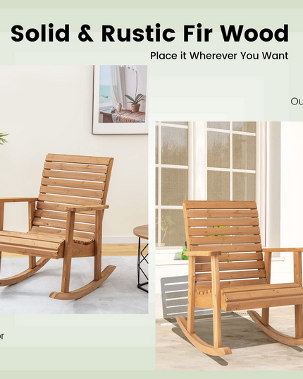 Giantex Wood Rocking Chair Outdoor - Outside Rocker with High Backrest