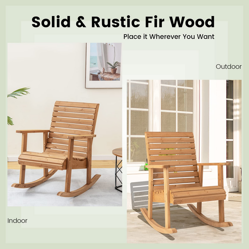 Giantex Wood Rocking Chair Outdoor - Outside Rocker with High Backrest