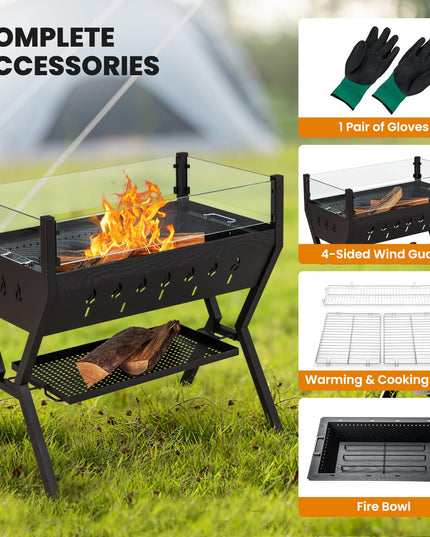 Giantex Charcoal Grill with Transparent Glass Wind Guard