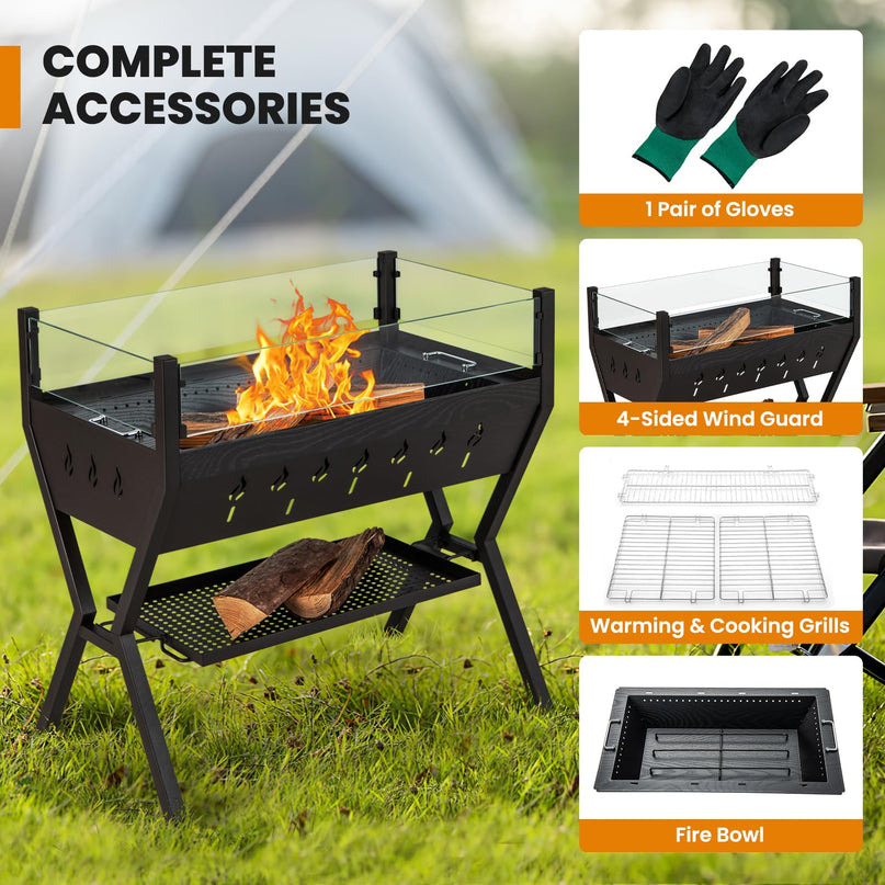 Giantex Charcoal Grill with Transparent Glass Wind Guard