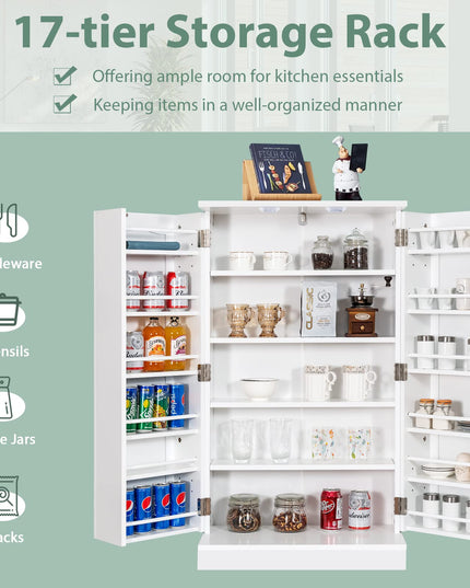 Giantex 41" Kitchen Pantry Cabinet, 2-Door Storage Cabinet with 17 Shelves