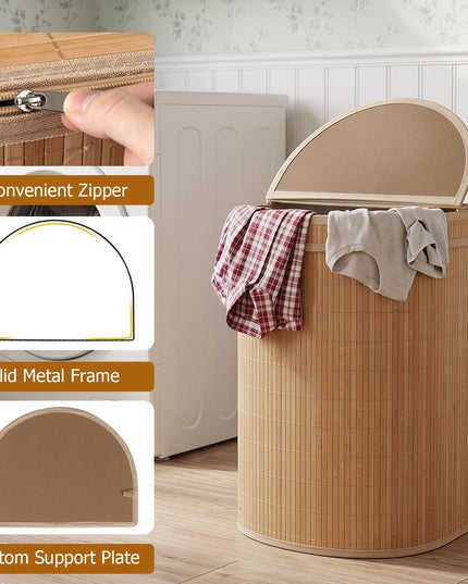 Giantex Bamboo Laundry Hamper with Zippered Lid