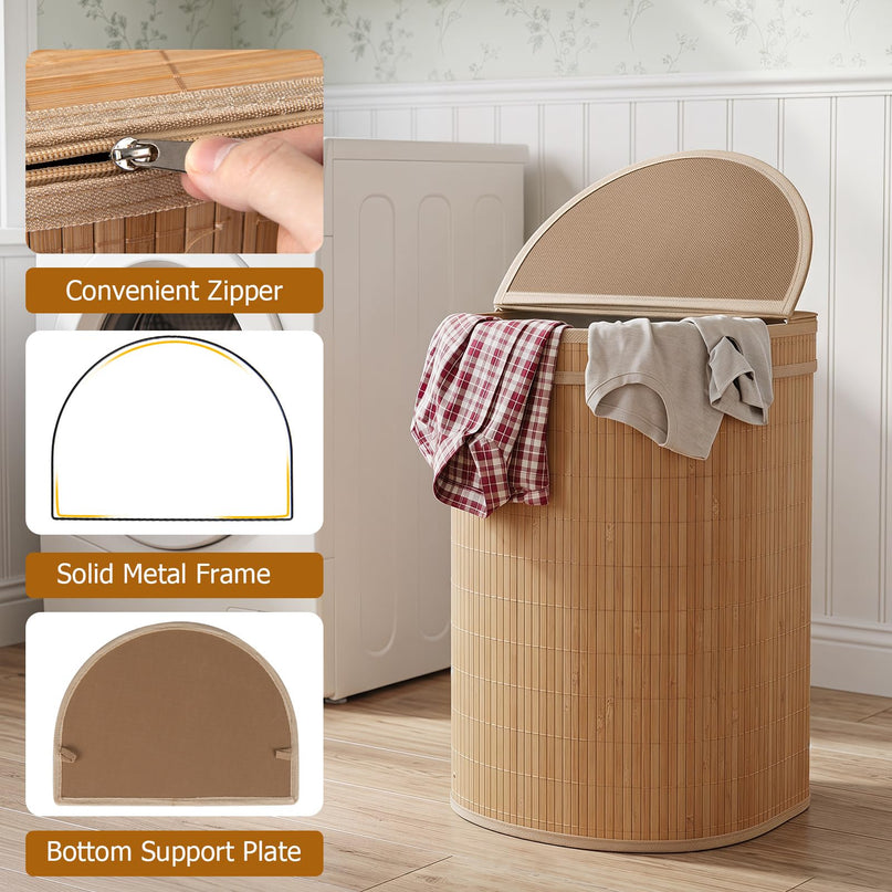Giantex Bamboo Laundry Hamper with Zippered Lid