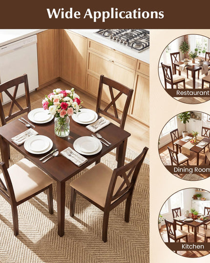Giantex Dining Table Set for 4 | Square Kitchen Table Set w/ 4 Upholstered Chairs