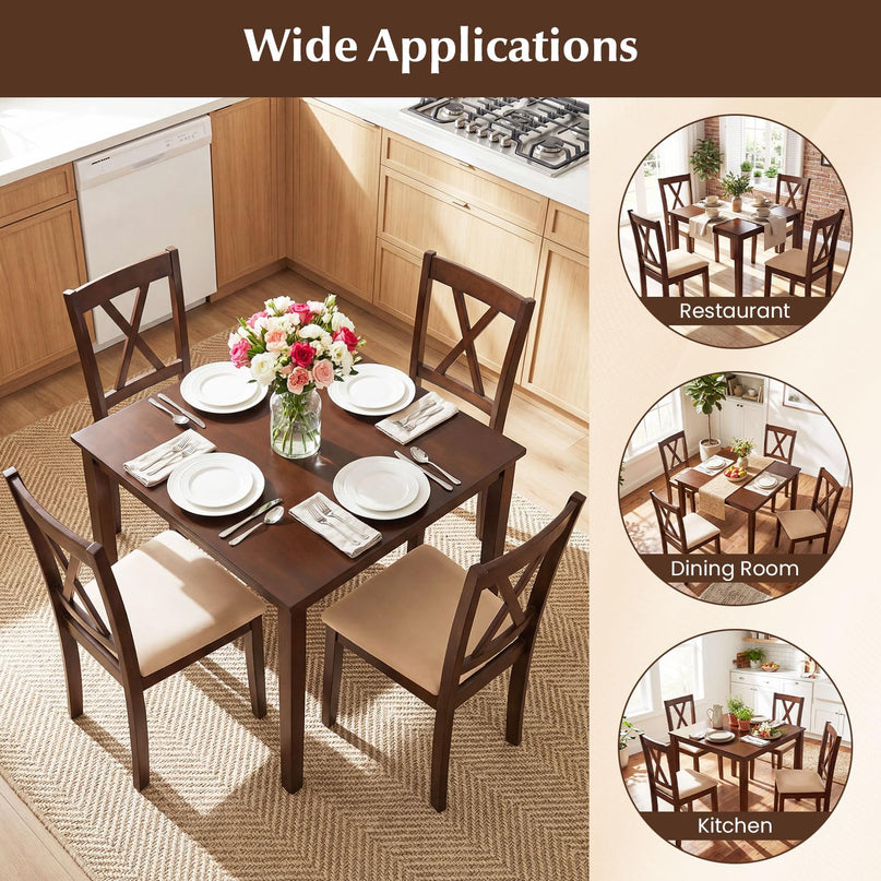 Giantex Dining Table Set for 4 | Square Kitchen Table Set w/ 4 Upholstered Chairs