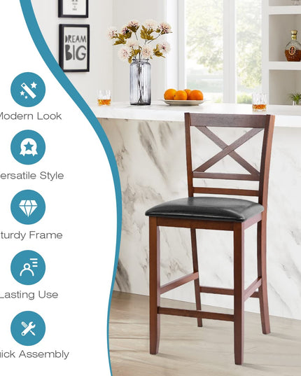 Giantex Modern 25” Counter Height Dining Pub Stools with X-Shaped Backrest, Soft Cushion & Durable PU Seat