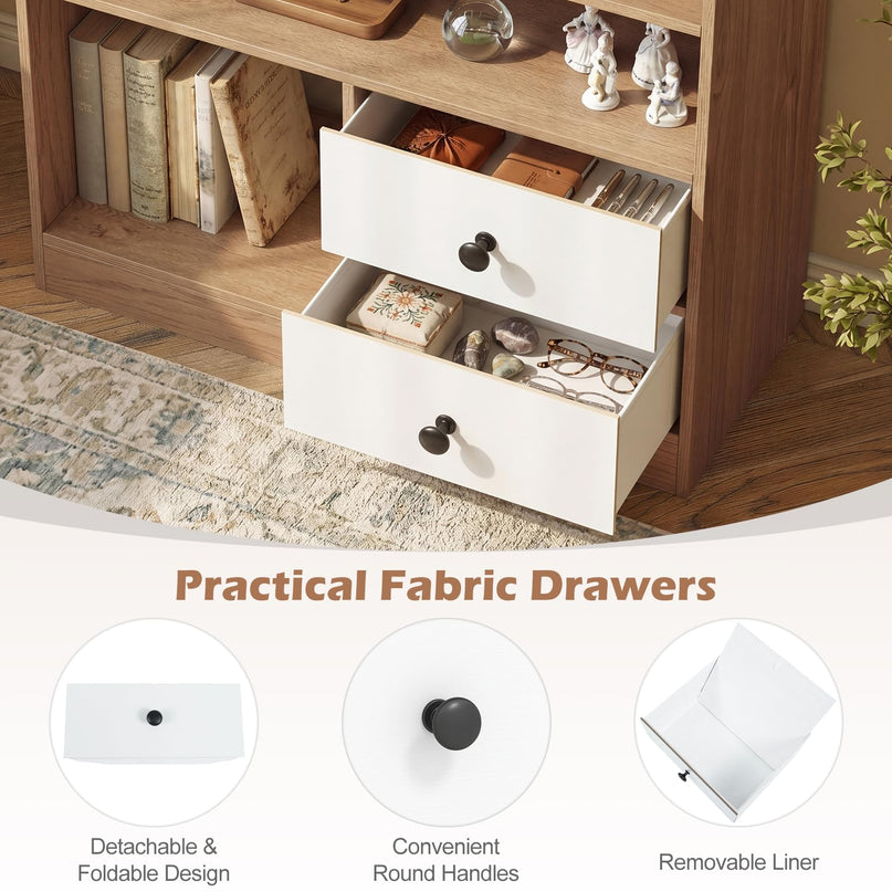 Giantex 4-Tier Bookshelf w/3 Open Compartments & 2 Detachable Fabric Drawers