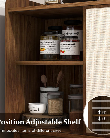 Giantex Sideboard Cabinet, Farmhouse Buffet Storage Cabinet with Sliding Rattan Door, 2 Adjustable Shelves