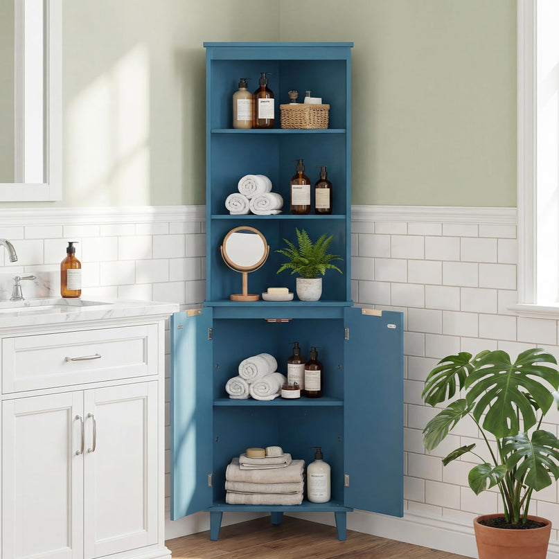 Giantex 68" Tall 6-TierCorner Cabinet with Fluted Doors