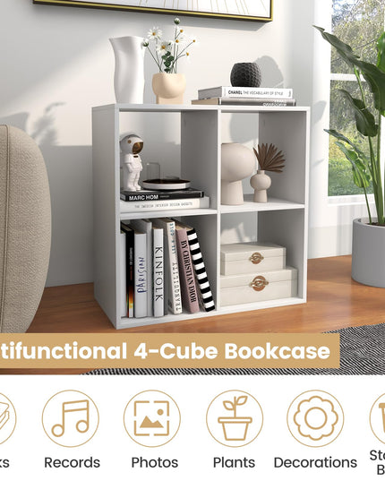 Giantex 4-Cube Bookcase, White Cubby Bookshelf w/Back Guardrail & Anti-Tipping Kits