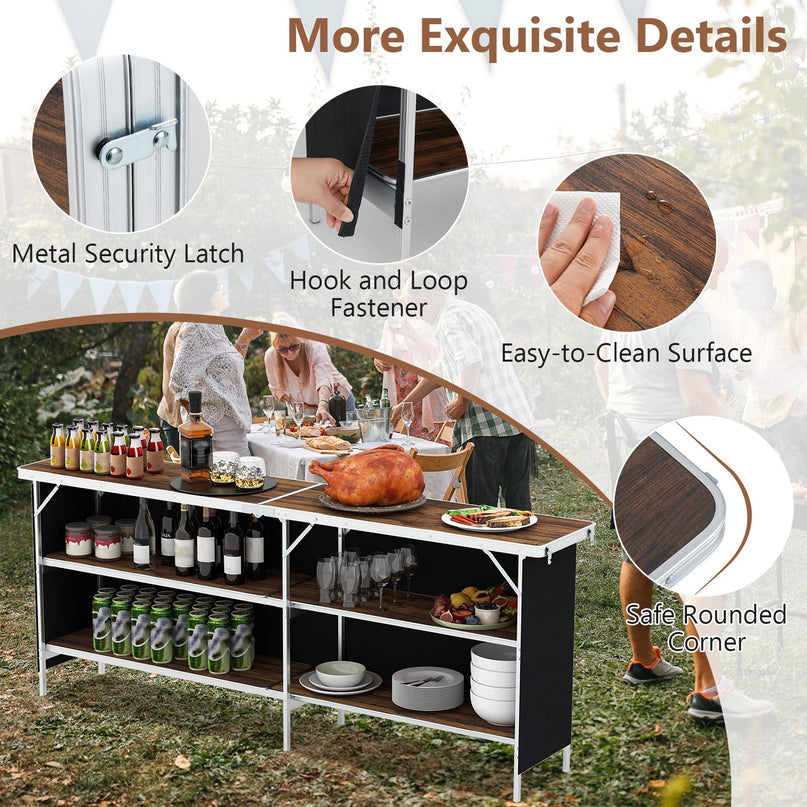 Giantex Extra Long Portable Bar Table with 2 Tier Storage Shelves