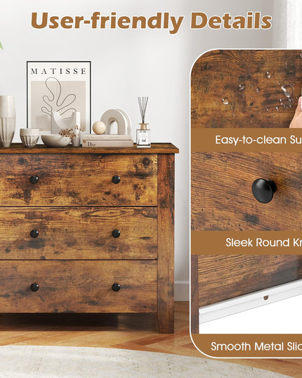 Giantex Small 3-Drawer Dresser for Bedroom - 28.5” x 18” x 26” Wide Chest of Drawers, Modern Large Nightstand