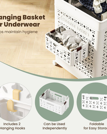 Giantex 75L Plastic Laundry Hamper with Wheels for Bathroom