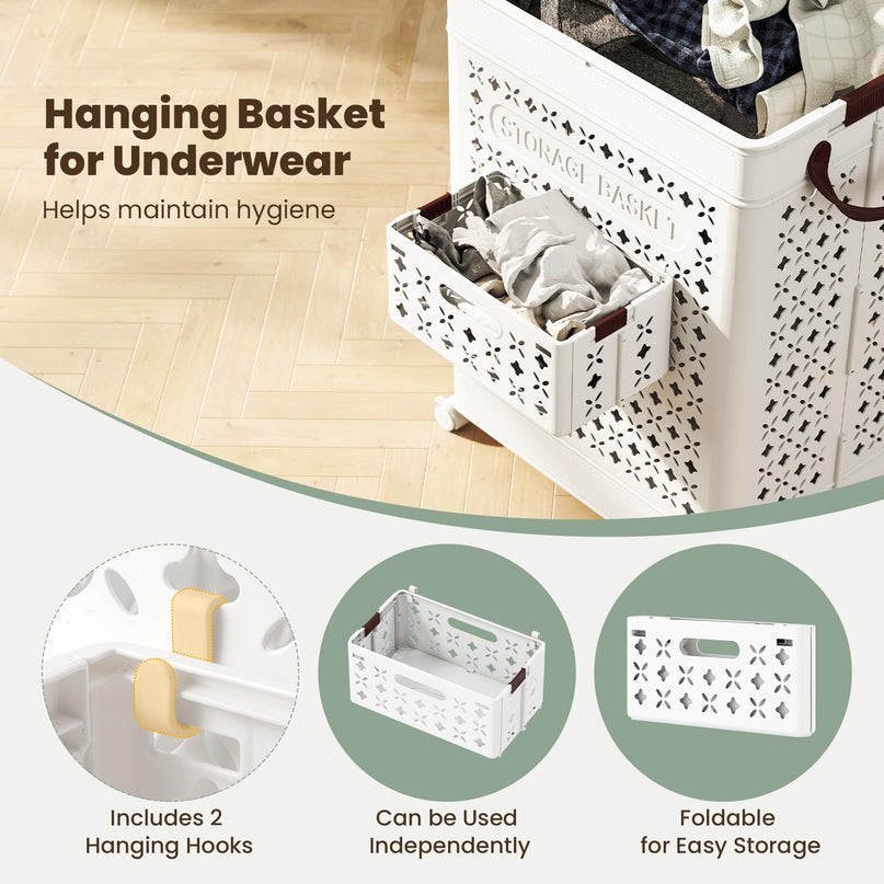 Giantex 75L Plastic Laundry Hamper with Wheels for Bathroom