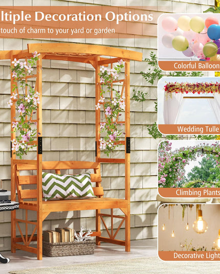 Giantex Garden Arbor with Bench - Wooden Garden Arch Trellis for Climbing Plants Vines, 2-Person Outdoor Bench