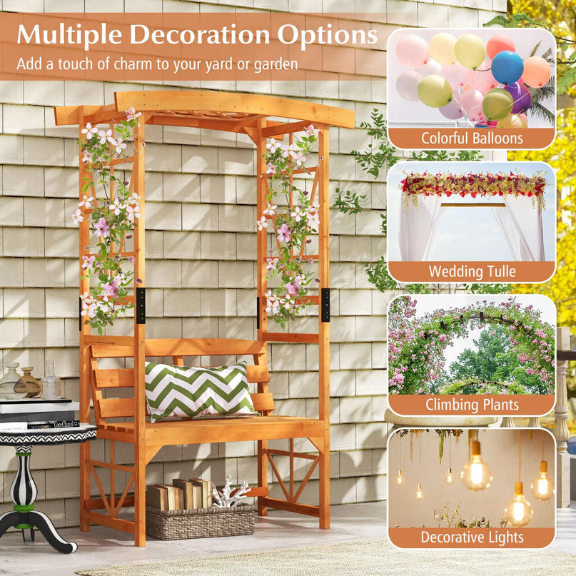 Giantex Garden Arbor with Bench - Wooden Garden Arch Trellis for Climbing Plants Vines, 2-Person Outdoor Bench