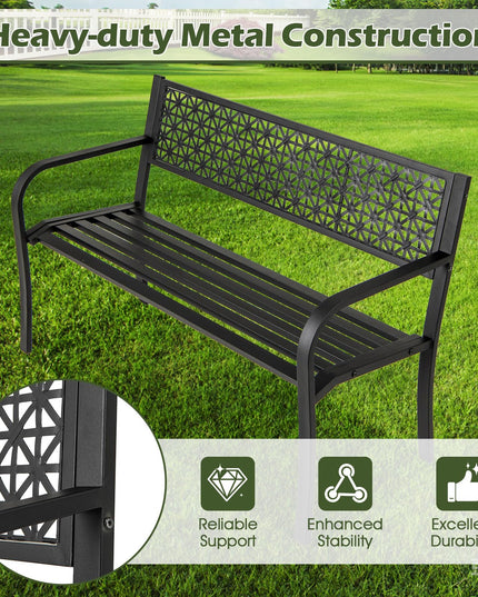 Giantex Patio Bench with Geometric Backrest for Garden