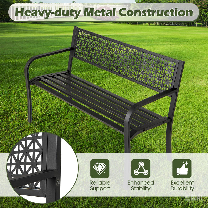 Giantex Patio Bench with Geometric Backrest for Garden