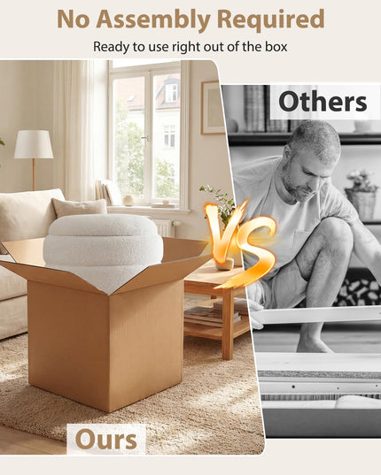 Giantex Round Ottoman with Storage 360° Swivel Boucle Vanity Stool