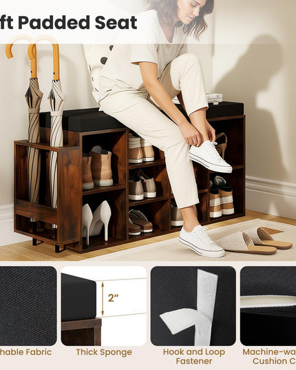 Giantex Shoe Storage Bench with Umbrella Stand 10-Cubby Entryway Shoe Rack