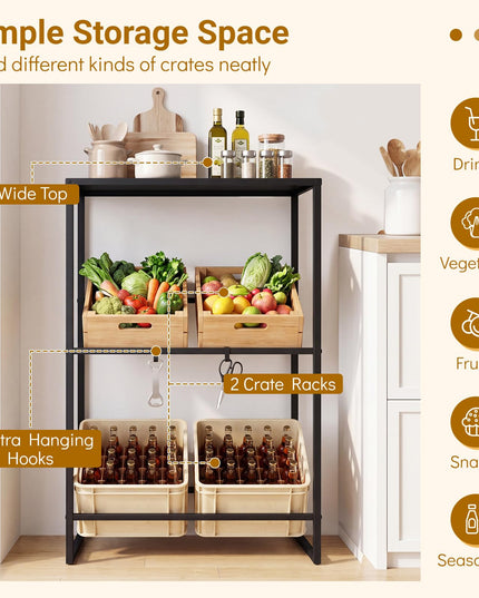 Giantex 3-Tier Drink Crate Rack | Heavy-duty Metal Storage Rack with Shelf