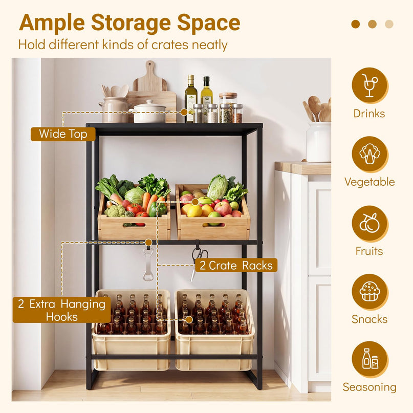 Giantex 3-Tier Drink Crate Rack | Heavy-duty Metal Storage Rack with Shelf
