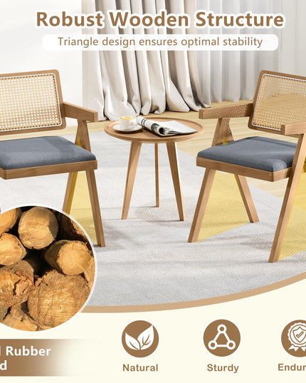 Giantex Rattan Dining Chairs, Leathaire Kitchen Chairs w/Armrests & Padded Cushion