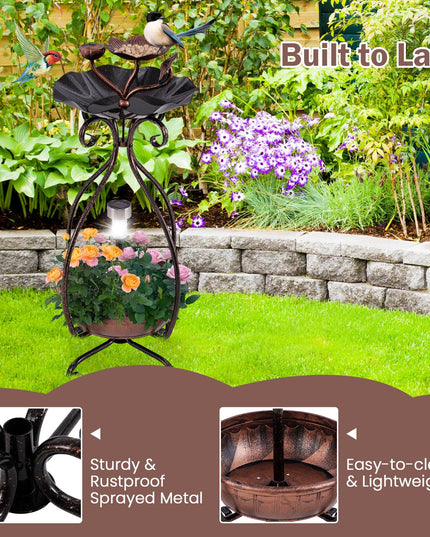 Giantex Bird Bath with Planter - Solar Lighted Bird Bath for Outside with Bird Feeder